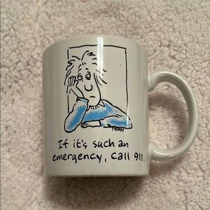 White Mug with Cartoon Design